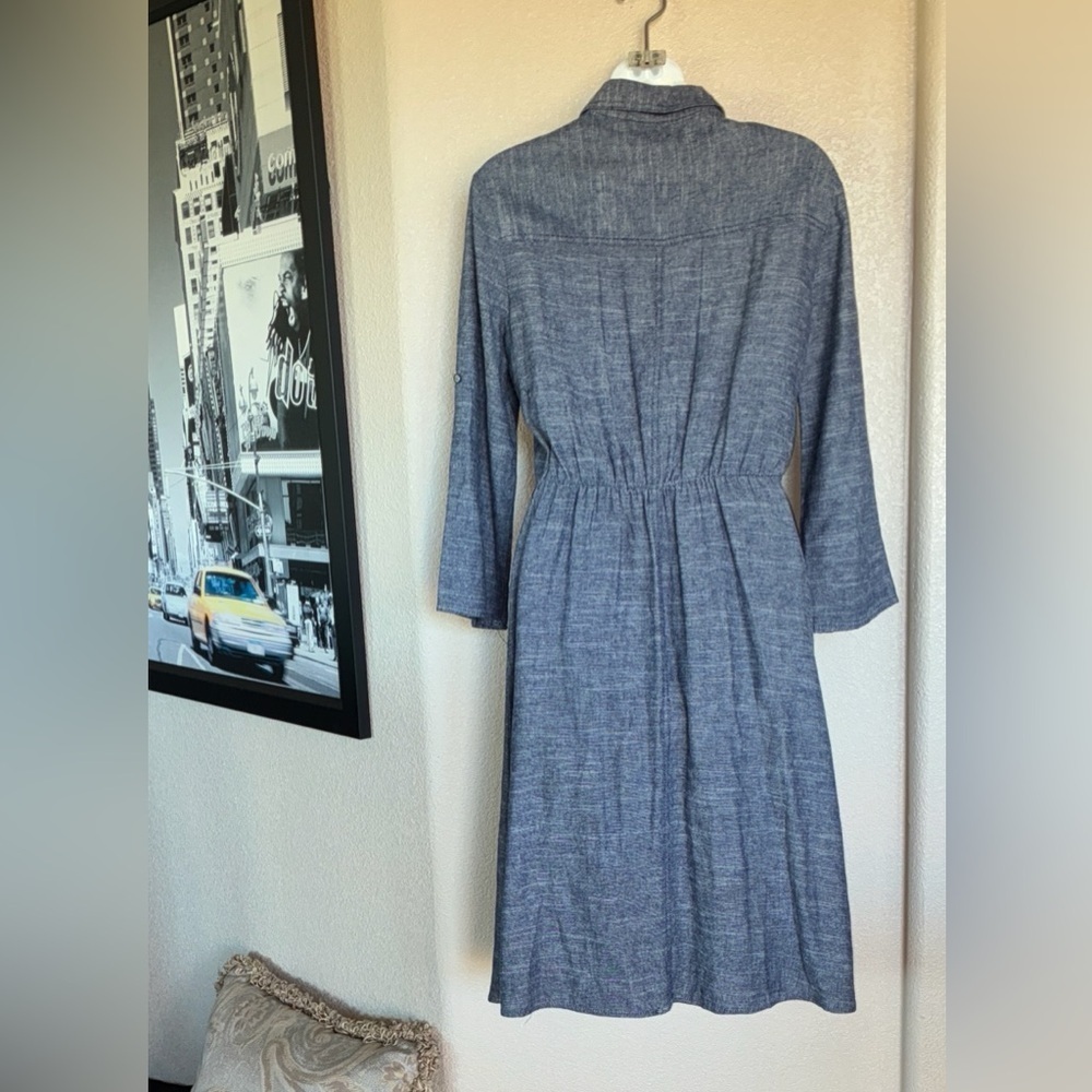 Max Studio Dress Women's XS, Button-down, flare skirt, linen-look chambray. EUC - Picture 4 of 16